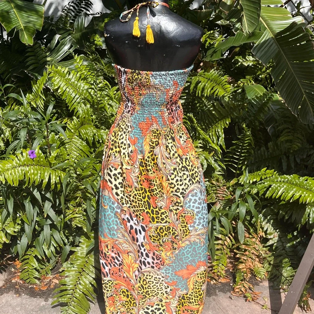Animal Print Maxi Summer Fall Tube Top Style  Sundress Dress Plus Size 3X - Picture 2 of 7